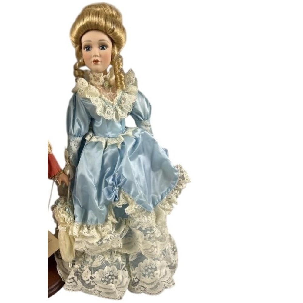 Vintage Camelot 16in Porcelain Doll Blonde Blue Satin Victorian Dress 1990s